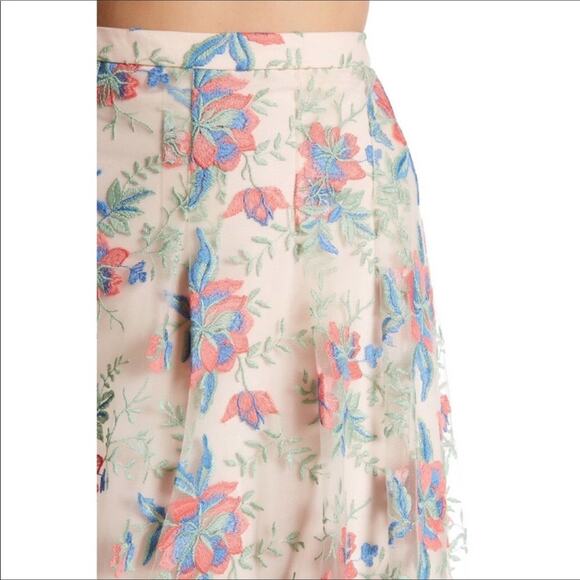 Nanette Lepore NWT Embroidered Pink & Blue Lace Floral Full A-line Skirt 2 - Picture 2 of 7
